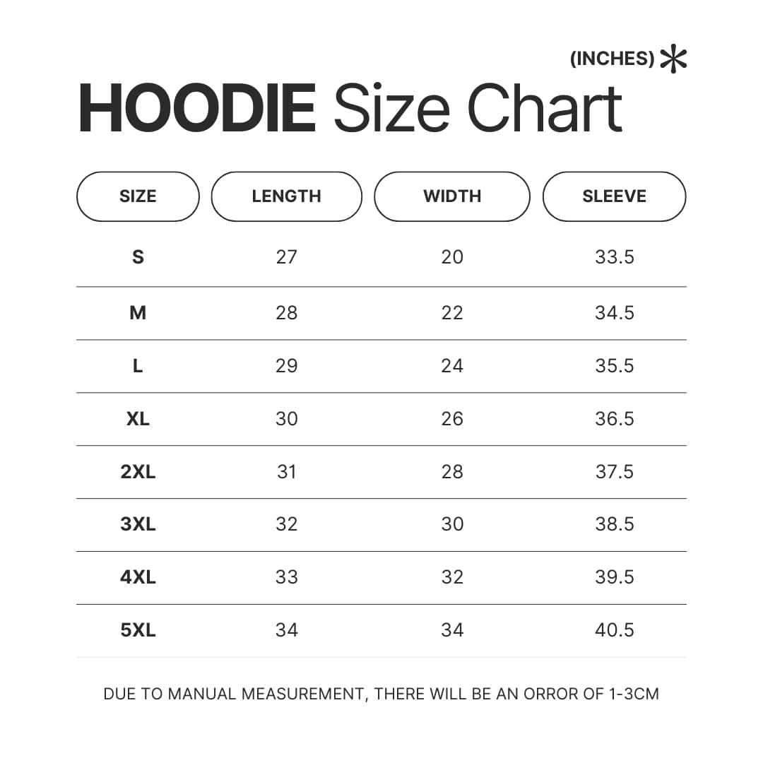 Hoodie Size Chart - Land Of The Lustrous Store