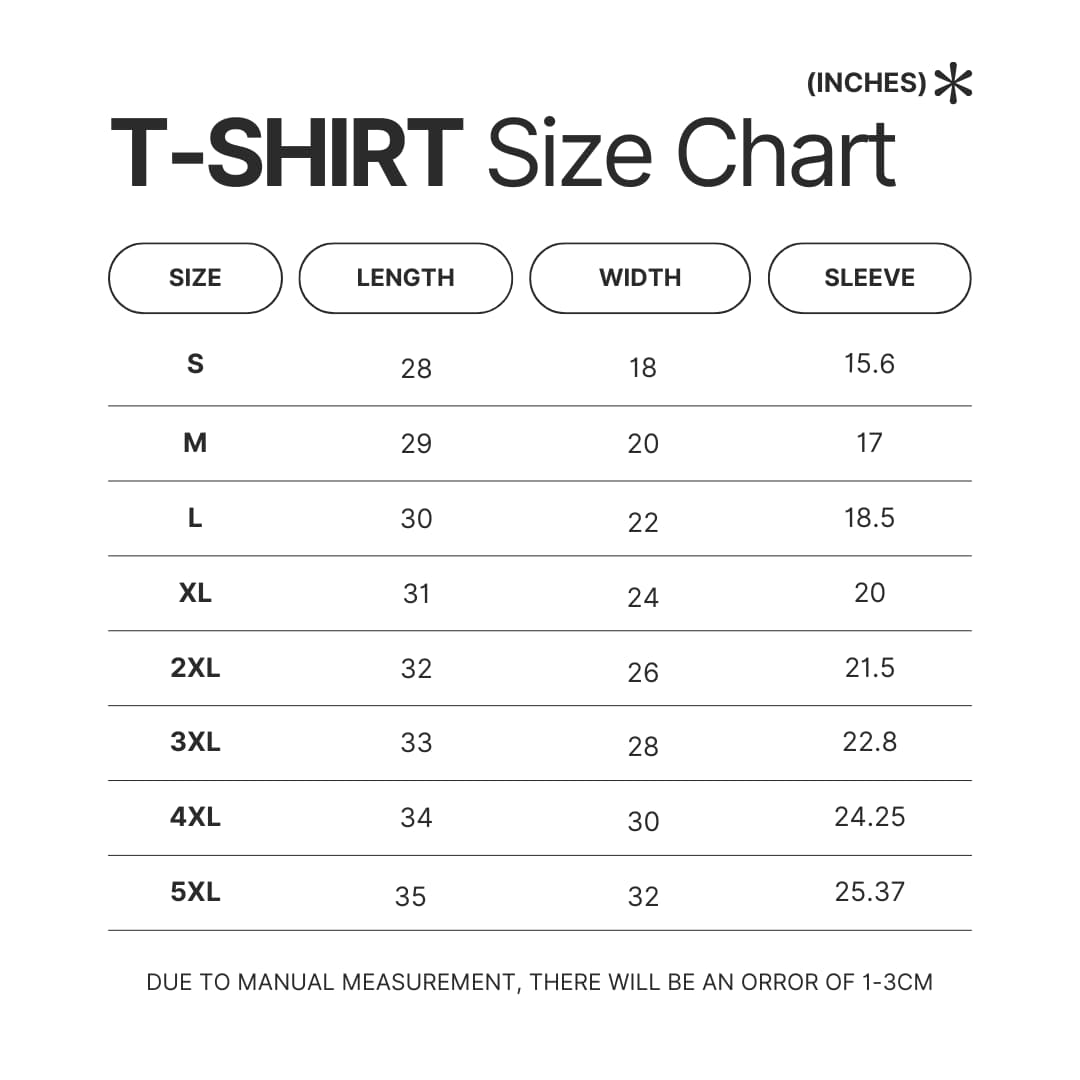 T shirt Size Chart - Land Of The Lustrous Store