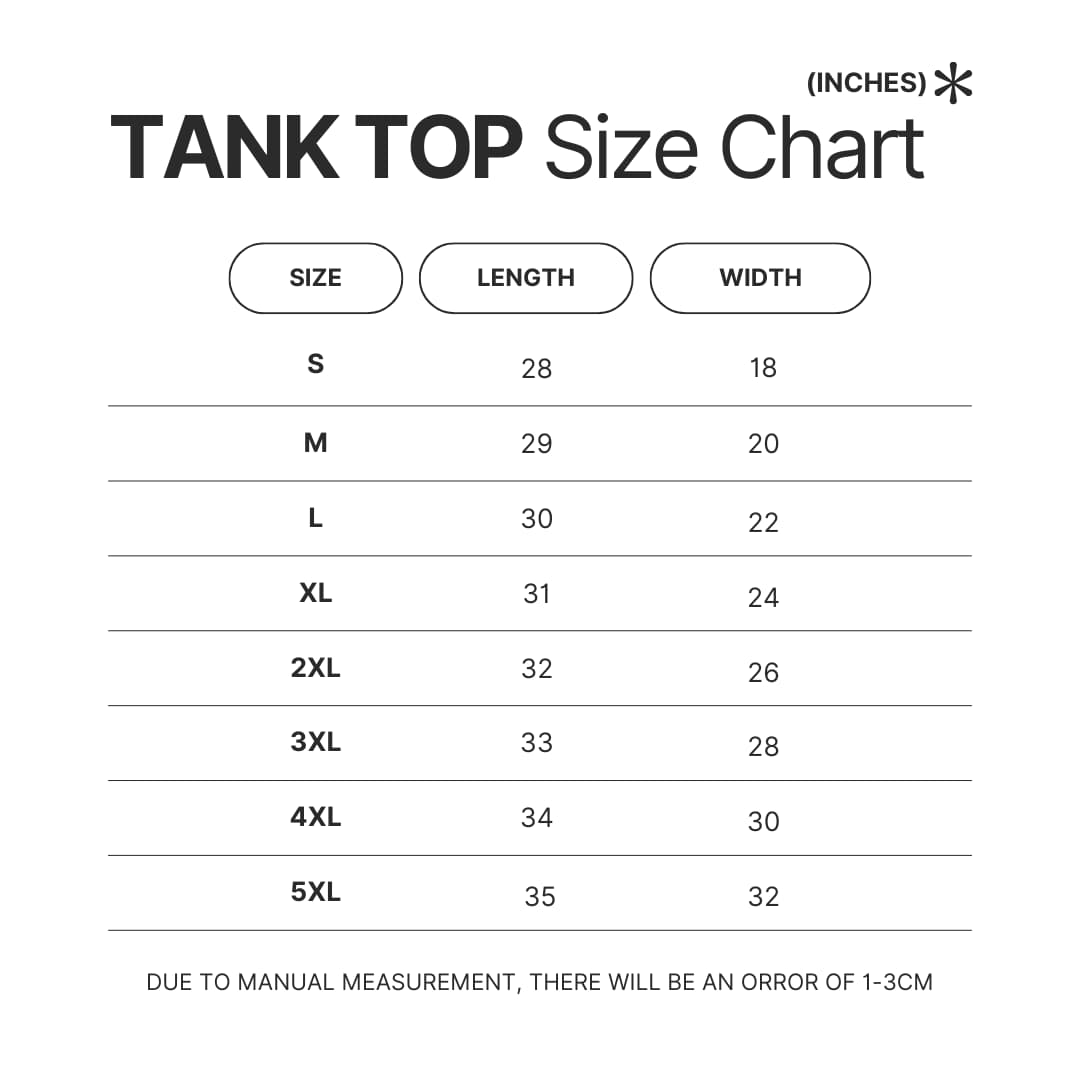 Tank Top Size Chart - Land Of The Lustrous Store