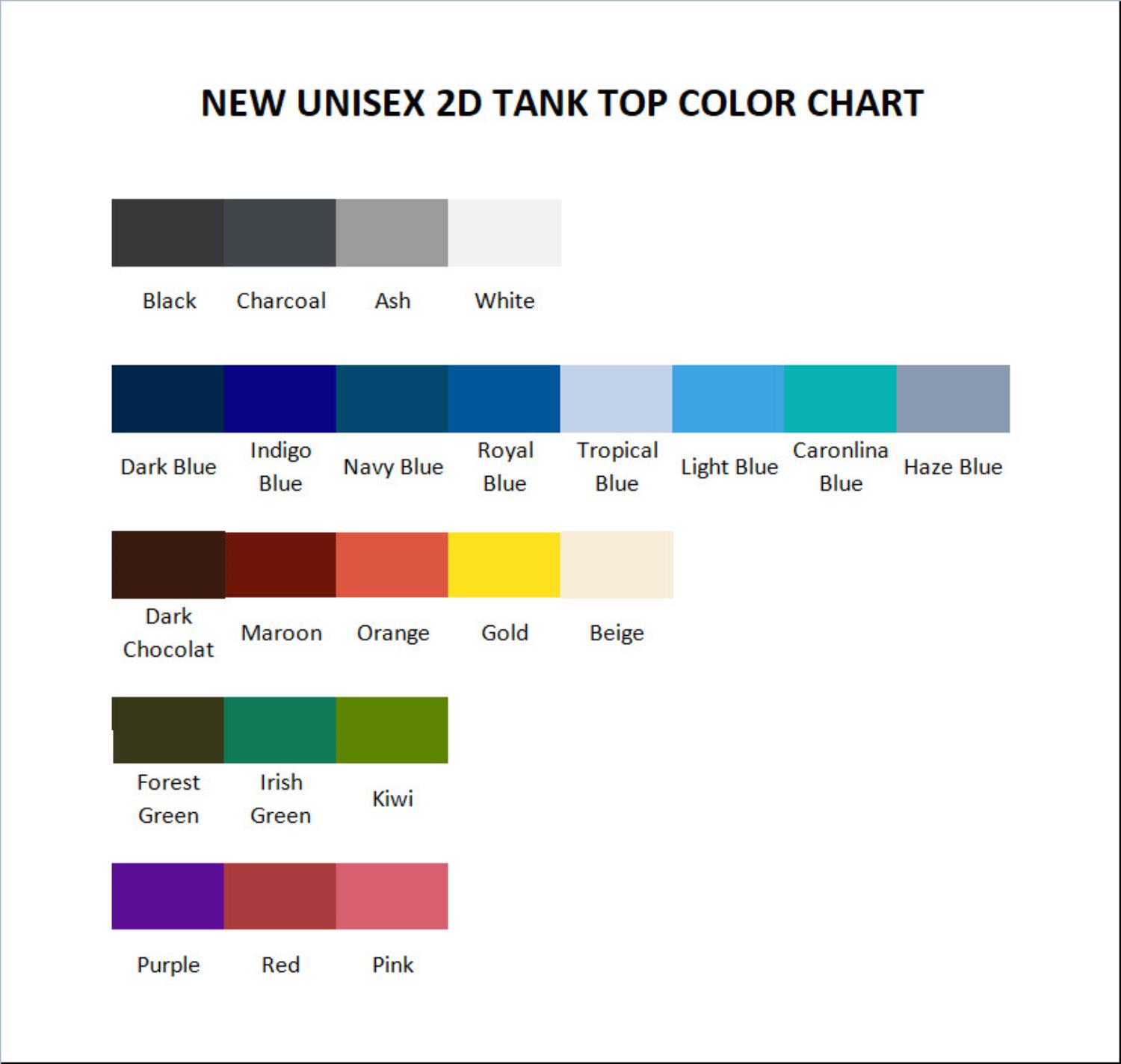 tank top color chart - Land Of The Lustrous Store