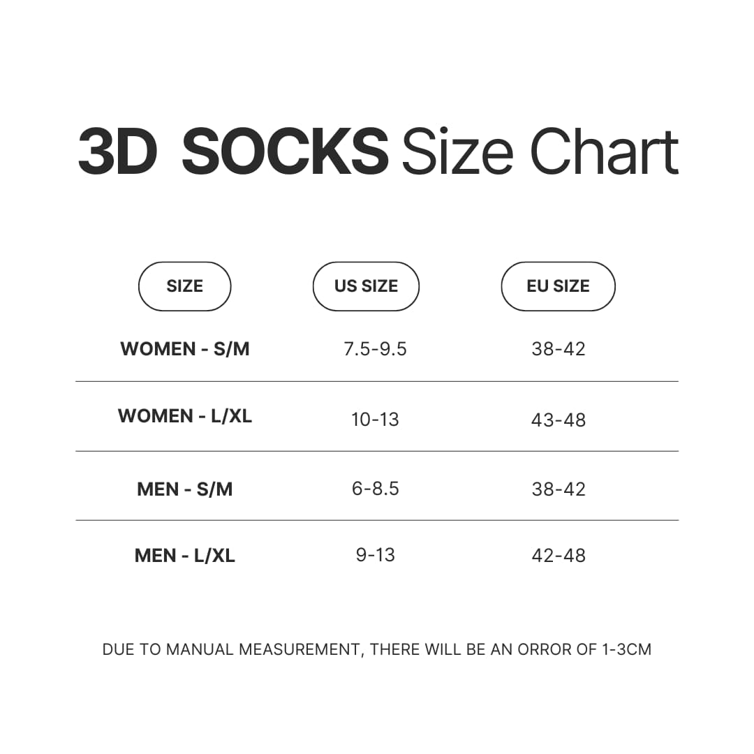 3D Socks Size Chart - Land Of The Lustrous Store